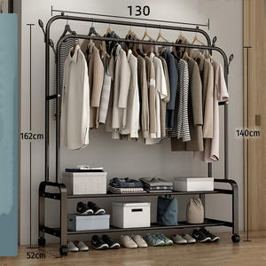 Zware Dubbellaags Metalen Kledingrek Wielen Vrijstaande Kledingorganizer Voor Slaapkamer Wasruimte Opslag Voor Woonkamer - Product Image 5