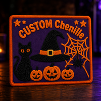 Patch brodé en chenille 3D à thermocoller, motifs Chapeau de sorcière d'Halloween effrayant, Fleur, Chat noir, Toile d'araignée pour chapeaux, vestes, sacs