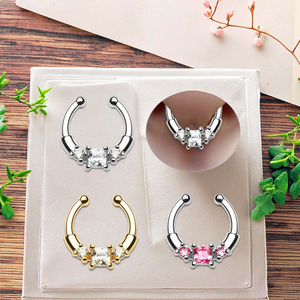 Faux Septum Piercing Nez Anneau Carré Zircon Nez Corps Bijoux En Gros Faux Septum Zircon Faux Nez Anneau - Product Image 4