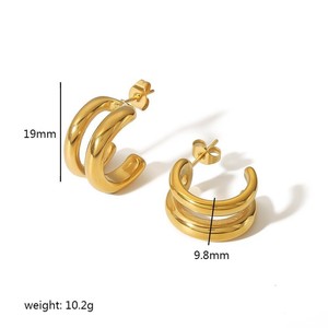 Pendientes Huggie en Forma de C de Doble Línea, Acero Inoxidable Chapado en Oro de 18K, Geométricos, Modernos y Versátiles - Product Image 4