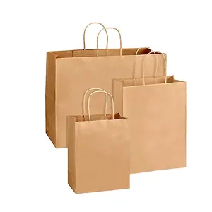 Restaurant Poignée Plate Petite Quantité Simple Cadeau Vendeur Géant Acheteur Pas Cher Sac En Papier Kraft Brun Avec Logo