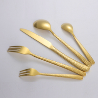 Ensemble de couverts de luxe en acier inoxydable martelé, doré, avec manches carrés, pour mariage et fête, couteau et fourchette, vente en gros