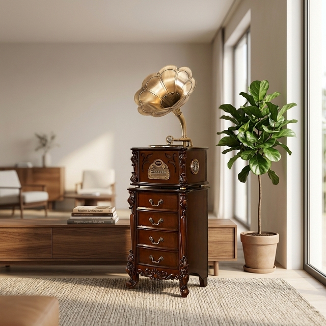 American-style Retro Phonograph Classic Record Player Antique Solid Wood & Metal European-style Living Room Tea Room Big