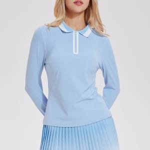 לוגו מותאם אישית חצי zip חולצת כושר ספורט שרוול ארוך פולו גולף באיכות גבוהה טניס שרוול פולו חולצה מלאה לנשים - Product Image 6