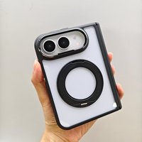 AilesTecca pour iPhone Duo, support rotatif premium, anneau magnétique, coque arrière rigide transparente antichoc en PC pour téléphone pliable horizontalement
