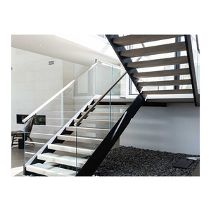 <span class=keywords><strong>Escalier</strong></span> élégant à double poutre avec marches en chêne et rampe en acier inoxydable pour intérieur - Product Image 2