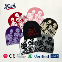 Bonnet d'hiver décontracté gothique en tricot doux et élastique à motif jacquard tête de mort squelette pour Halloween, personnalisable avec logo, vente en gros