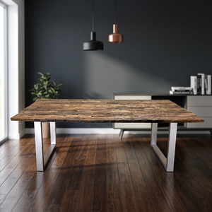 Industrial Vintage Indian Railway Sleeper Dining <b>Table</b> Set Iron Metal Legs Solid <b>Wood</b> Farmhouse Style 6-Seater for Hotels Home - Product Image 2