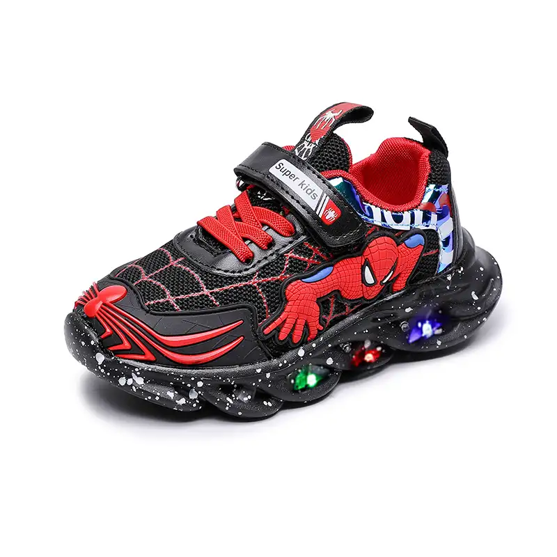 स्पाइडरमैन बच्चों के जूते लड़कों लड़कियों के लिए प्रकाश बच्चों चमकदार बच्चे स्नीकर्स जाल खेल लड़का लड़की जूते