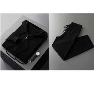 Ensemble tricoté personnalisé avec logo OEM pour <span class=keywords><strong>homme</strong></span> : sweat à capuche et pantalon de survêtement en 100 % <span class=keywords><strong>laine</strong></span> mérinos, <span class=keywords><strong>cardigan</strong></span> zippé décontracté, tenue de sport - Product Image 5