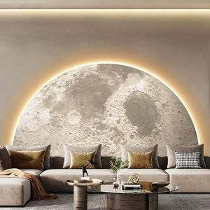 Moderna Arte Murale di Lusso in Porcellana Dipinta con Luna Intagliata e LED, Decorazione Artistica per Soggiorno e Hotel - Product Image 5