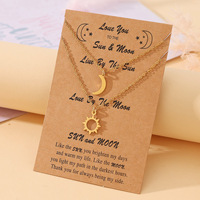 Collar de Acero Inoxidable con Colgante de Sol y Luna para Parejas, con Tarjeta de Deseos 'Te Amo Hasta la Luna y Regreso', Cadena de Eslabones