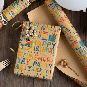 Kraft Birthday Wrapping <b>Paper</b> Colorful Happy Birthday Pattern 1 <b>Roll</b> Party Baby Shower Gift <b>Wrap</b> - Product Image 2