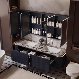 Modern luxe eco-vriendelijke waterbestendige wandgemonteerde villa badkamerkast slimme spiegel echt marmeren aanrechtblad gelakt - Product Image 5