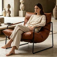 Fauteuil inclinable moderne et simple en métal avec dossier et mousse élastique haute densité pour la maison, le salon ou la maison d'hôtes