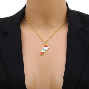 Collier populaire en acier inoxydable plaqué or et argent, avec carte <span class=keywords><strong>du</strong></span> <span class=keywords><strong>Liban</strong></span> et drapeau <span class=keywords><strong>du</strong></span> <span class=keywords><strong>Liban</strong></span>, motif cèdre - Product Image 2
