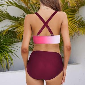 ชุดบิกินี่พิมพ์ลายแบบ 2 ชิ้น ทรงสูง ไร้สายรัด ยกทรงดันทรง แห้งเร็ว สำหรับผู้หญิง ขายจากโรงงาน (OEM) - Product Image 4