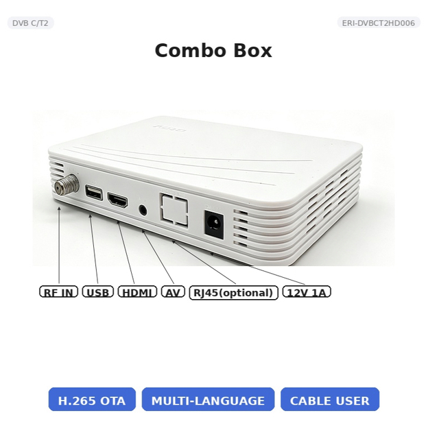 HD Set Top Box DVB-C/T2 H.265 1080P CAS HD USB AV for Home Hotel ERI-DVBCT2HD006 8MB