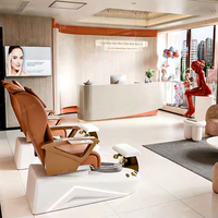 Fauteuil de pédicure moderne blanc de luxe avec lumière LED, bol en verre, pour salon de manucure, massage, spa, électrique, Human Touch, à vendre