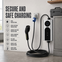 Chargeur EV portable 3,5 kW 7 kW 11 kW Type 2 Câble de 5 m Mode 2 Utilisation domestique IP65 OLED CE TUV RoHS Garantie 1 an OEM Vente en gros