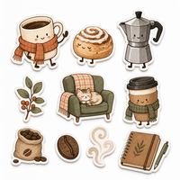 Pack d'autocollants mats découpés sur mesure, motif café et dessins animés, pour la décoration de carnets et d'ordinateurs portables