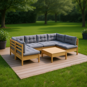 Set Lounge da Giardino Modulare in Pino Massiccio Grigio, 6 Posti, Arredamento da Esterno dal Design Moderno - Product Image 2