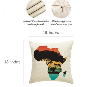 Taies d'oreiller en coton et lin pour décoration intérieure, taies d'oreiller africaines, carte d'afrique décorative ethnique - Product Image 2