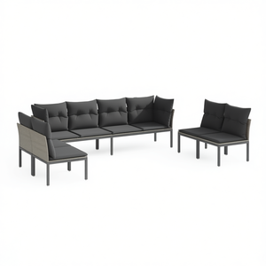 Modular Garden <b>Sofa</b> <b>Set</b> In Gray Pe Rattan With Cushions Outdoor Furniture Contemporary Design - Product Image 1