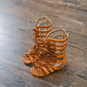 Sandales d'été pour enfants, nouvelles sandales en cuir respirantes pour filles, bottes longues décontractées en fourrure pour enfants - Product Image 2