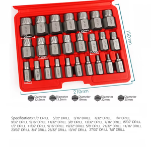 Nuovo Kit Estrattore Viti da 25 <span class=keywords><strong>Pezzi</strong></span> Sistema Britannico in Acciaio Cromo Vanadio, Estrattore per Bulloni Esagonali, Attrezzi per Rimozione <span class=keywords><strong>Auto</strong></span> - Product Image 2