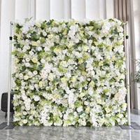 Großhandel Rein Handgefertigte Seiden-Kunstblumenwand mit Rosen und Hortensien im Modernen Design für Innenräume, Hochzeiten und Hoteldekoration