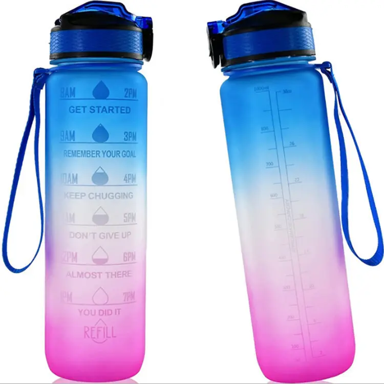 Botella de agua portátil de 32oz, botella de agua deportiva motivacional con marcador de tiempo, taza a prueba de fugas para niños al aire libre, termo