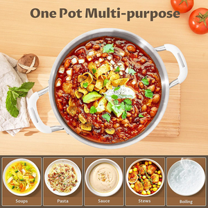 Casserole en fonte hollandaise de haute qualité 8 Qt avec couvercle en verre, non toxique, sans revêtement, compatible lave-vaisselle, poignées en acier inoxydable pour cuisinière à gaz - Product Image 5