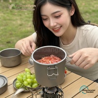 Casserole de camping en titane pur 1,3 L pour 2 personnes avec kit d'ustensiles, écologique, fabriquée au Vietnam
