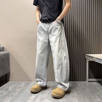 Jean en denim droit personnalisé pour homme, avec rabat superposé, coupe ample, jambe large, effet usé, style Y2K Streetwear Hip Hop, taille mi-haute, coloré
