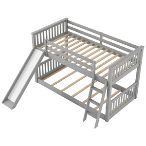 Childrens <b>Bunk</b> <b>Bed</b> Grey With <b>Slide</b> Twin Size Bedroom Furniture For Kids - Product Image 5