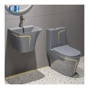 Modern stil kolay temizlenebilir sırlı duvar asılı havza ve mat gri renkli tuvalet kase seramik su dolap tuvalet seti