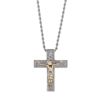 Colgante de Cruz de cuerpo de Jesús dorado, joyería de Navidad, baguette, cz, chapado en oro, regalos de joyería
