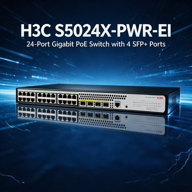 H3C S5024X-PWR-EI 24-Port Gigabit PoE+ Managed Access Switch | 4x10G SFP+ Uplink, IRF Stacking, 802.1X Authentication