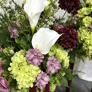 Lime Green Hydrangea and Burgundy Rose Silk Artificial Flowers for Wedding and Back to School Decorations Modern Style - Product Image 4