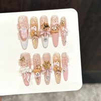 Faux ongles à presser pour femmes, nude, or, paillettes, longs, forme cercueil, flocon de neige, ours, nœud, perle, pour Noël et les fêtes d'hiver
