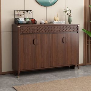 ตู้เก็บรองเท้าสไตล์จีน ตู้เก็บของไม้เนื้อแข็ง ดีไซน์ย้อนยุคหลายชั้น สำหรับทางเข้าบ้าน - Product Image 1