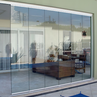 Porte coulissante et pliante sans cadre pour balcon et patio, étanche, avec cloison vitrée mobile et rideau mural en verre