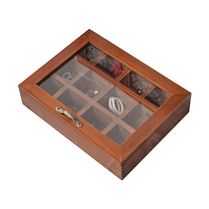Solid Wood Jewelry <b>Box</b> With <b>Glass</b> Lid Rectangle Desktop Storage Compartment Organizer For Jewelry Display - Product Image 3