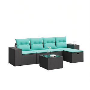 Set di divani da giardino in polyrattan nero da 6 pezzi con cuscini, mobili da giardino, posti a sedere all'aperto - Product Image 1