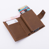 Dompet Anti-RFID untuk Pemegang Kartu Kredit, Dompet Tipis Kulit Vintage Aluminium, Dompet Bisnis Minimalis Otomatis Pop-up