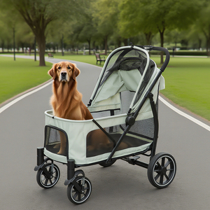 Katlanır 4-Wheel köpek arabası sırt çantası tarzı evcil hayvan taşıyıcı küçük köpekler ve kediler için seyahat için alışveriş yürüyüş oynarken - Product Image 4