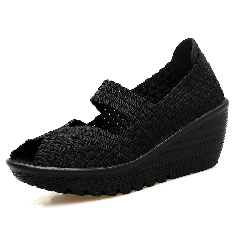 אופנתי נעליים יומיומיות בעבודת יד אלסטי ארוג טריז העקב נעלי קיץ סנדלי נשים