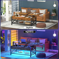Table basse moderne relevable et réglable en hauteur, extensible, avec rangement, éclairage LED, prise de courant et compartiment dissimulé, en bois pour salon