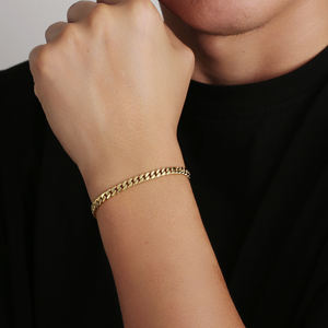 Set di Catene Gioiello All'ingrosso con Bracciale e Collana a Maglia Cubana Miami da 5mm in Acciaio Inossidabile Placcato Oro 14k per Uomo e Donna, Anallergiche - Product Image 3